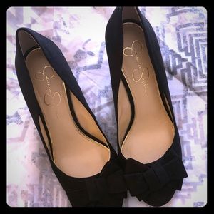 Jessica Simpson black suede platform pumps 8